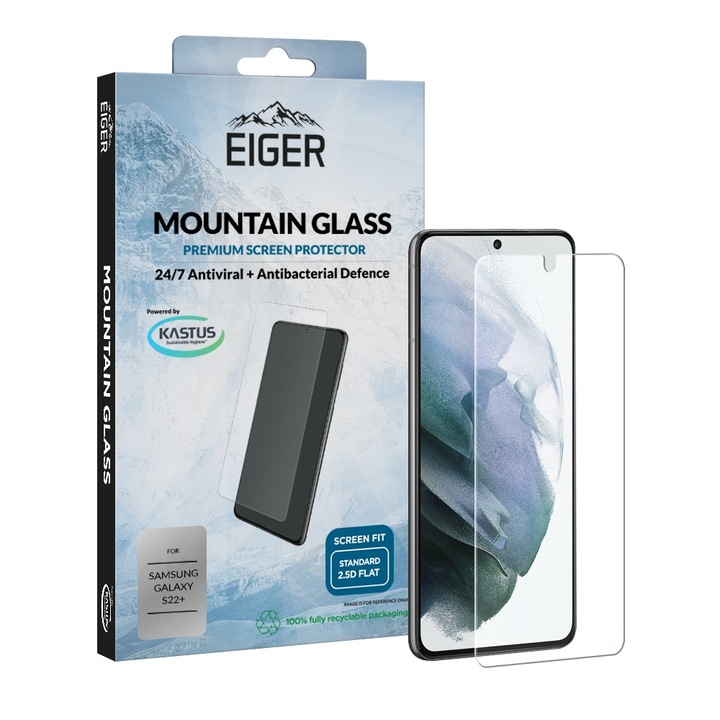 Стъклен протектор за екран Eiger 2.5D Mountain, съвместимо с Samsung Galaxy S22 Plus Clear, 0.33mm, 9H