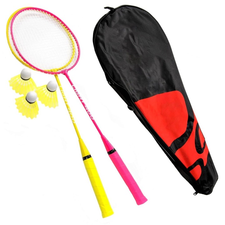 Set badminton Sofia CONCEPT®, 2 Rachete, 3 Fluturasi, Geanta Transport, Roz/Galben