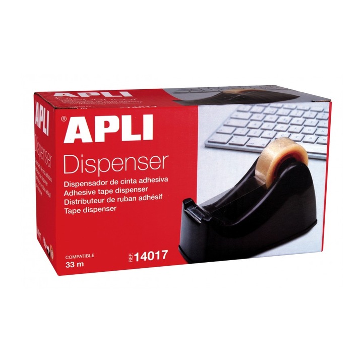 Диспенсър за тиксо Apli, бюро, за ролки 33 м, черен