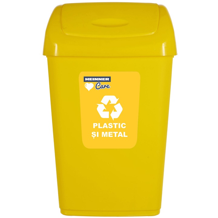 Cos de gunoi cu capac batant Heinner Care reciclare ECO, galben, 35L