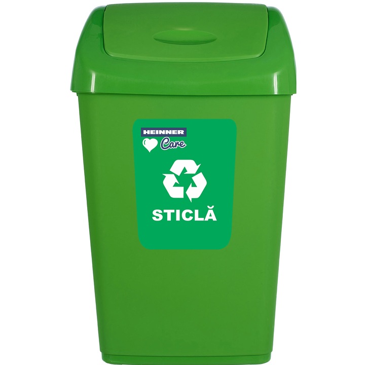 Cos de gunoi cu capac batant Heinner Care reciclare ECO, verde, 35L
