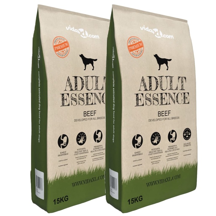 Комплект от 2 опаковки суха храна за кучета vidaXL Adult Essence Beef, 2x15 кг