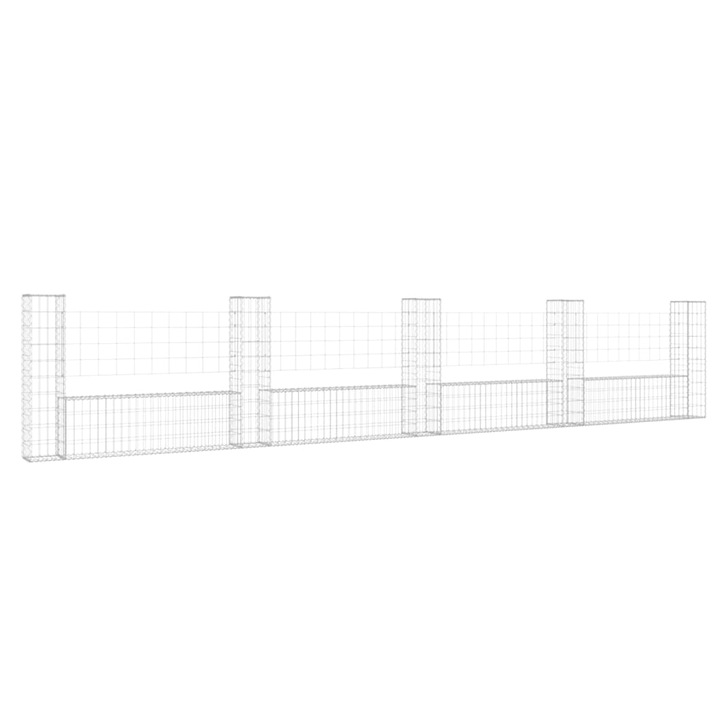 Cos de gabion in forma de U cu 5 stalpi vidaXL, 500x20x100 cm, fier 32.5 kg 151278