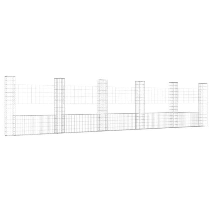 Cos gabion in forma de U cu 6 stalpi vidaXL, 620x20x150 cm, fier 51.85 kg 151286