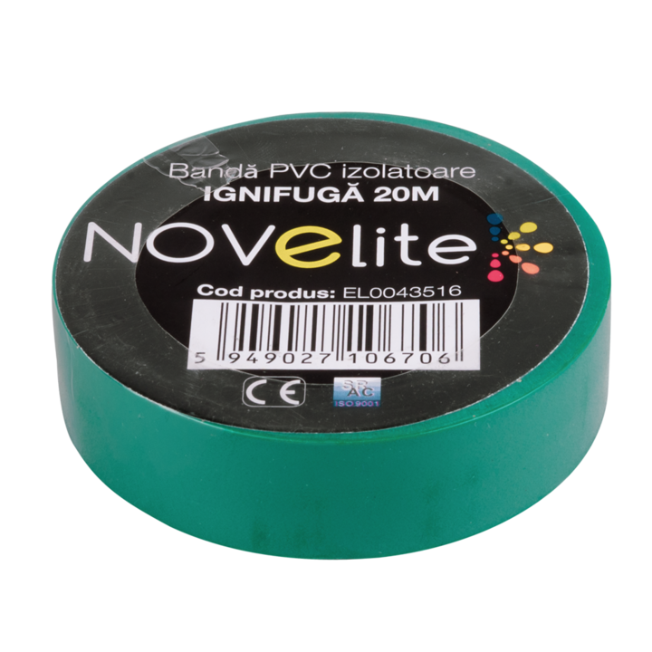 Banda izolatoare PVC ignifuga, 19 mm x 20 m, Verde