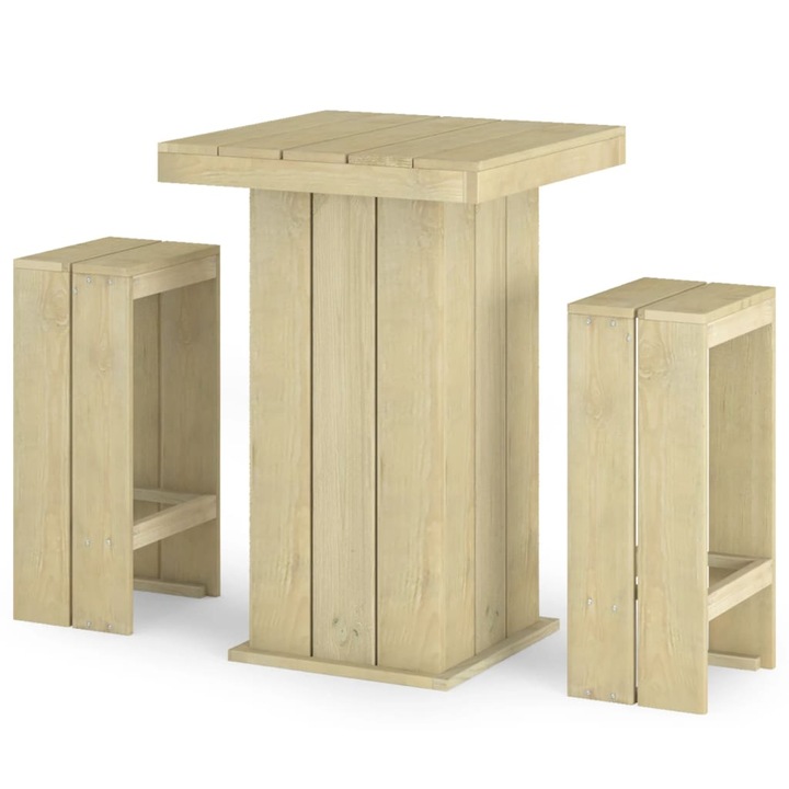 Set mobilier bar de gradina cu 3 piese din lemn de pin vidaXL, Lemn, 75 x 75 x 110 cm, Maro