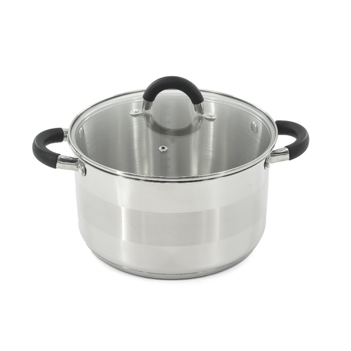 Oala din inox 6litri cu capac sticla, 24 cm, fund termic multistrat, Kinghoff
