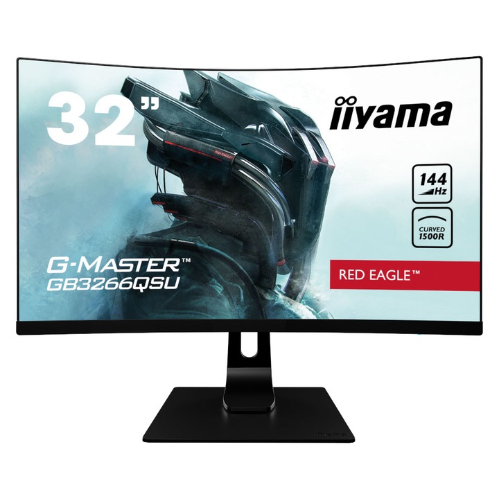 Монитор Геймърски Монитор IIYAMA GB3266QSU-B1 31.5 inch Game monitor, Curved, VA LED Panel, 2560x1440, 2xHDMI, 2xDisplayport, USB, 144Hz, 1ms, 400cd/m2, Flickerfree, speakers, Height adjustment, Pivot GB3266QSU-B1