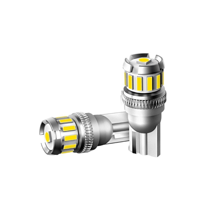 Комплект 2 LED габаритни крушки за кола W5W CSP 6000k студено бяло с canbus T10 12V за дневни светлини интериорен плафон регистрационен номер