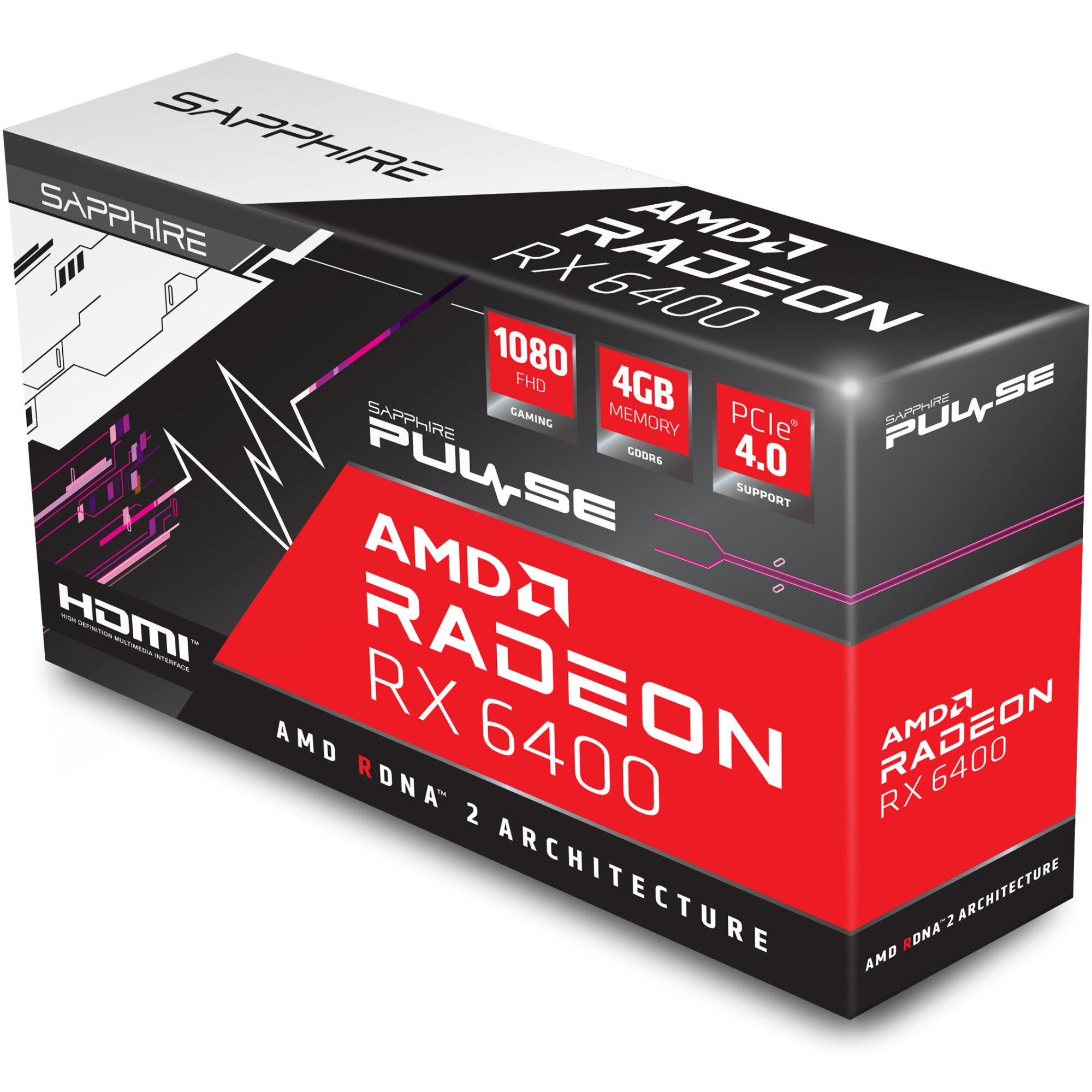 Radeon™ 64-bit GAMING, RX GDDR6, Sapphire video 4GB Placa 6400 PULSE