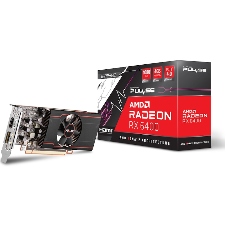 Видео карта Sapphire Radeon™ RX 6400 PULSE GAMING, 4GB GDDR6, 64-bit