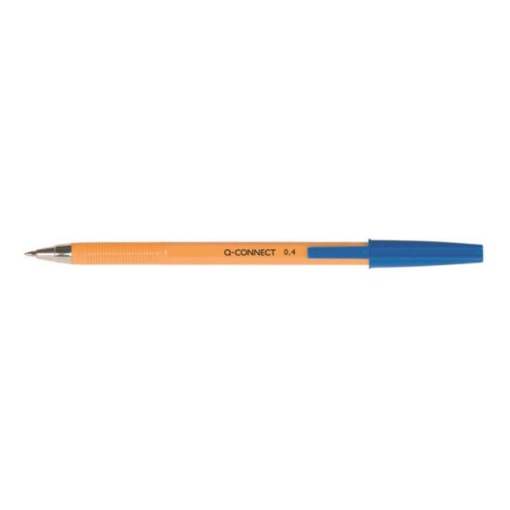 Комплект химикалки без механизъм Q-CONNECT Yellow Fine, 0.4 мм писане, сини 20бр