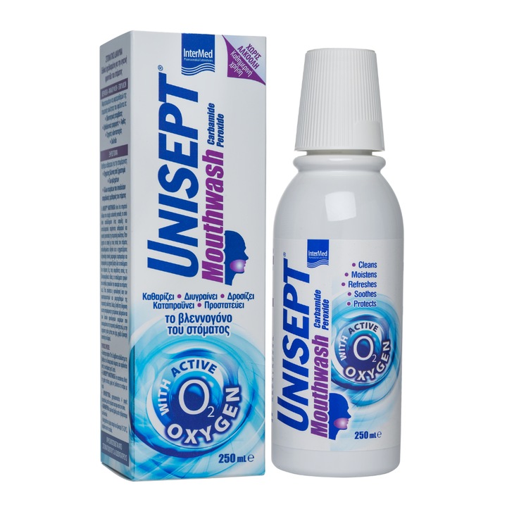 Вода за уста Unisept, Intermed, Срещу рани и леки раздразнения на устната кухина, 250 мл