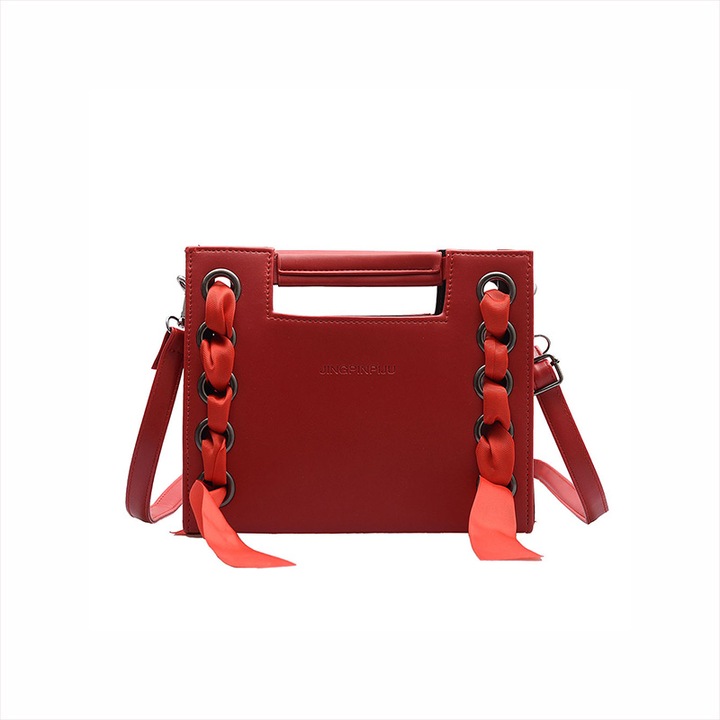 Női táska, poliuretán, 23x18x7 cm, piros