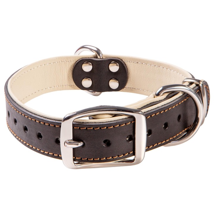 Zgarda din piele naturala pentru caini medii, Adityna, negru, 51 x 3 cm