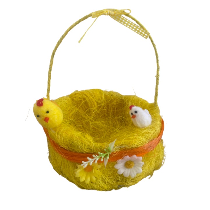 Великденска кошница, С Декорация, Жълта, 24х18 см