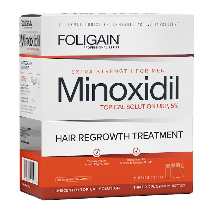 Спрей за растеж на косата Foligain, Minoxidil 5%, Включена пипетка, 3 х 60 мл