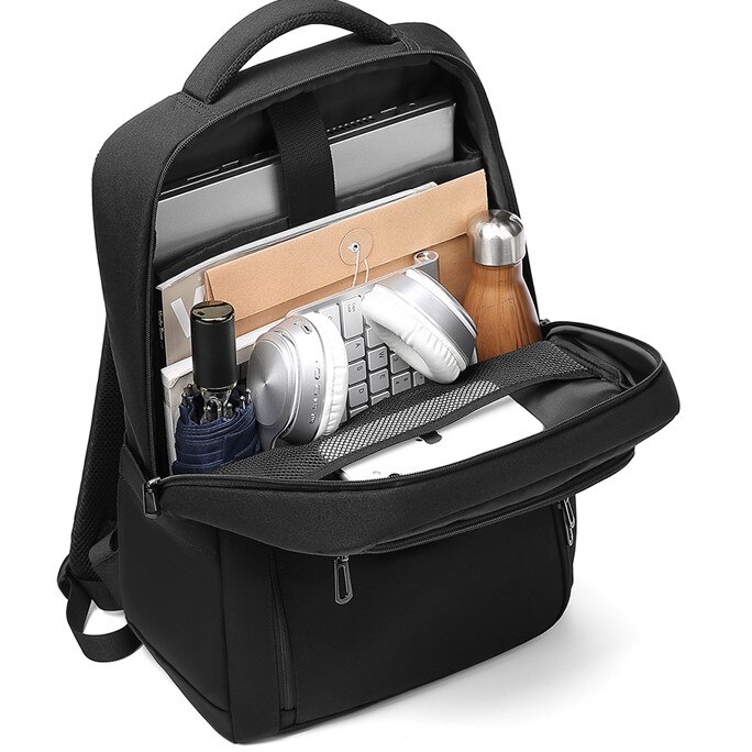 Rucsac laptop 15.6", compact, impermeabil, Escalate, 43x14x28 cm, Negru