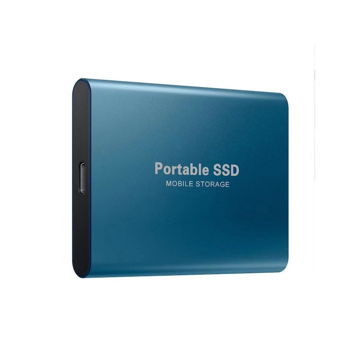 Външен хард диск SSD, Алуминиев, Преносим, USB 3.0, 2TB, Син
