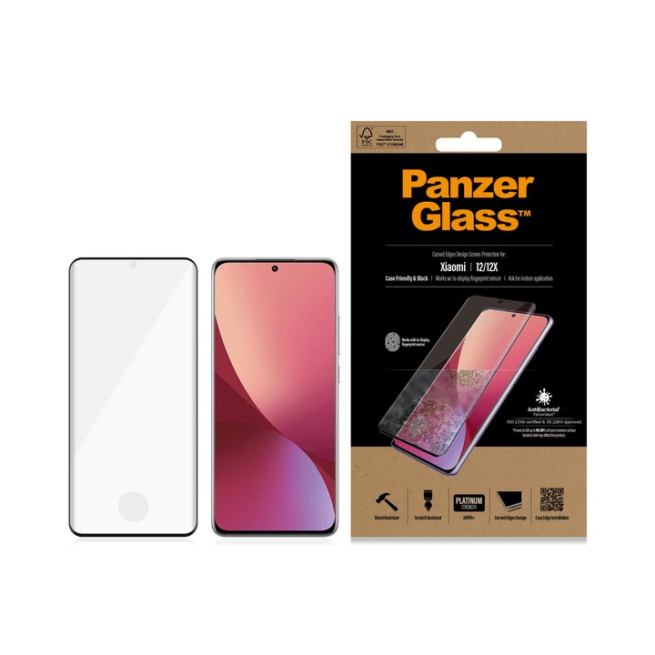 Protector de sticla PanzerGlass pentru Xiaomi 12/12x, pentru carcasa, negru, AB