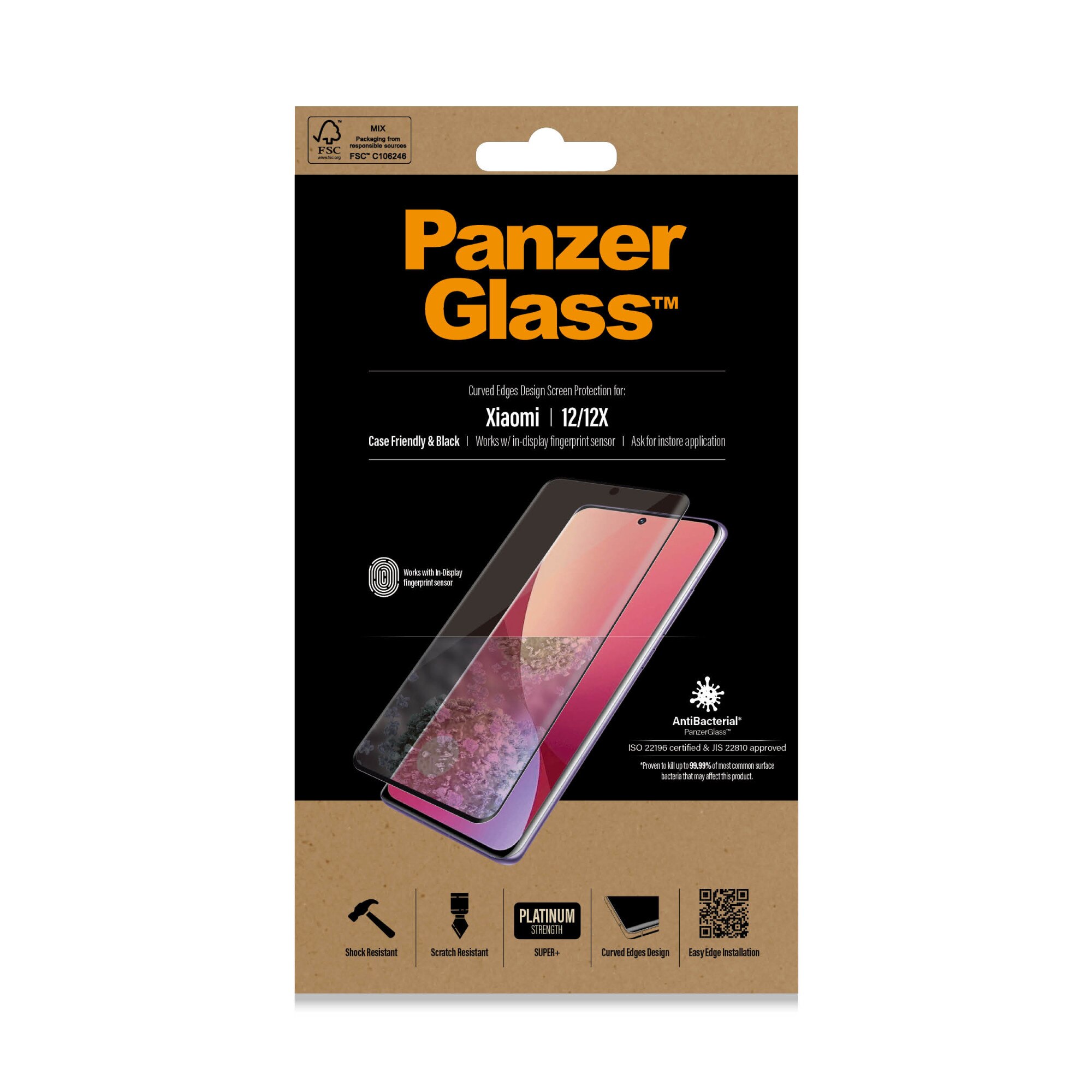 Protector de sticla PanzerGlass pentru Xiaomi 12/12x, pentru carcasa, negru, AB
