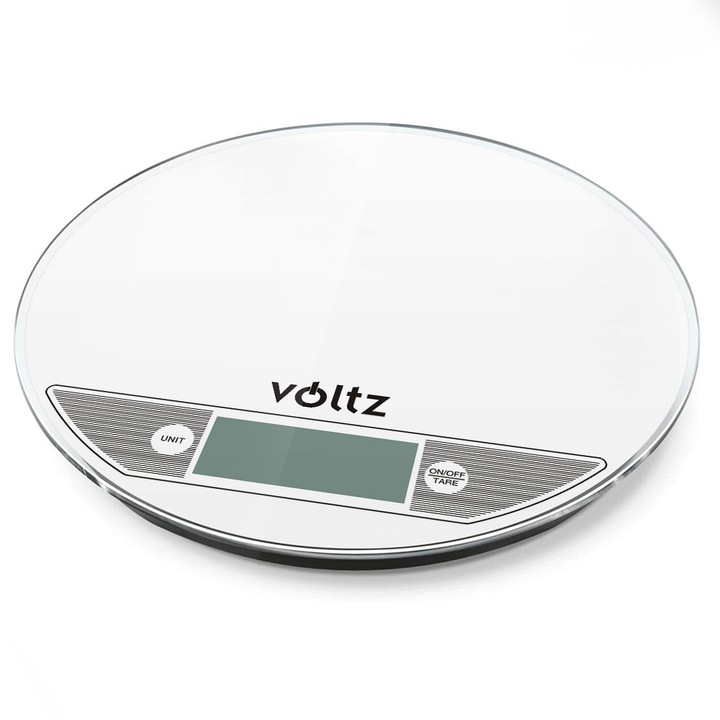 Кухненска везна Voltz V51651F, 5 кг, Стъкло, TARA, Кръгла, Бял