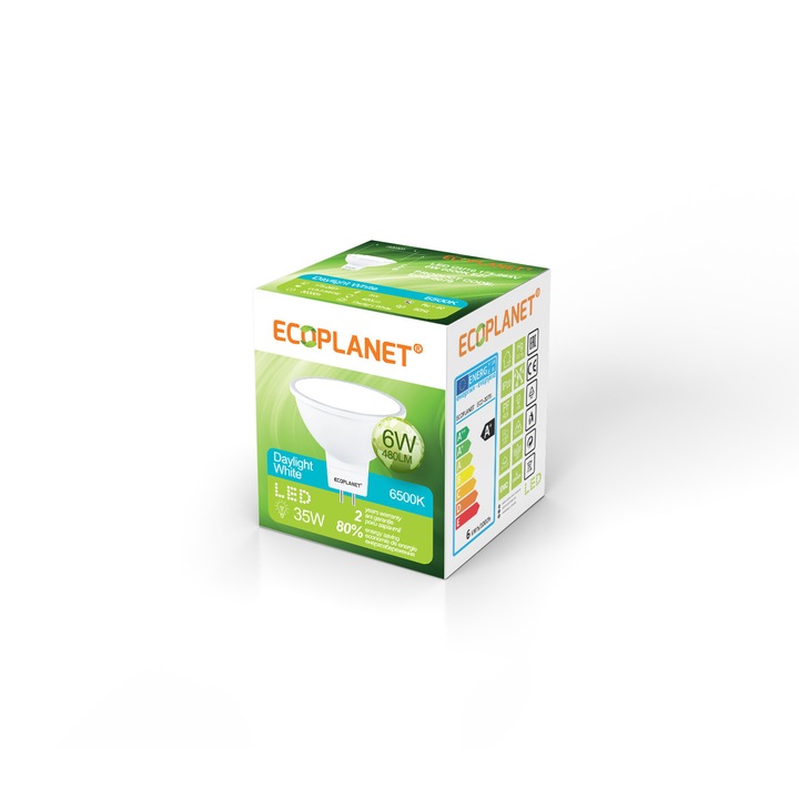 Комплект от 3 LED крушки Ecoplanet MR16/GU5.3, 6W, 35W, 480 LM, G, студена светлина 6500K, мат