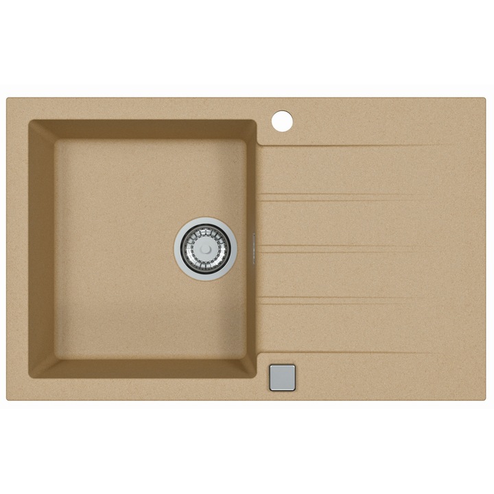 Set chiuveta Alveus Cadit 20 bej, material compozit, reversibila, sifon pop-up inclus, 790x500x200mm si Baterie Dual 3 cai, bej