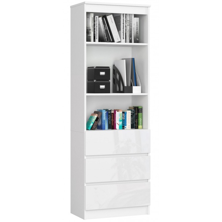 Biblioteca, Akord Furniture Factory, MDF, 2 rafturi/3 sertare, 180 x 60 x 35 cm, Alb