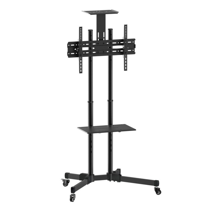 TECHLY Floor Trolley with Shelf LCD/LED/Plasma 37"-70" Black, 258369, Fali-, monitor-, projektortartó