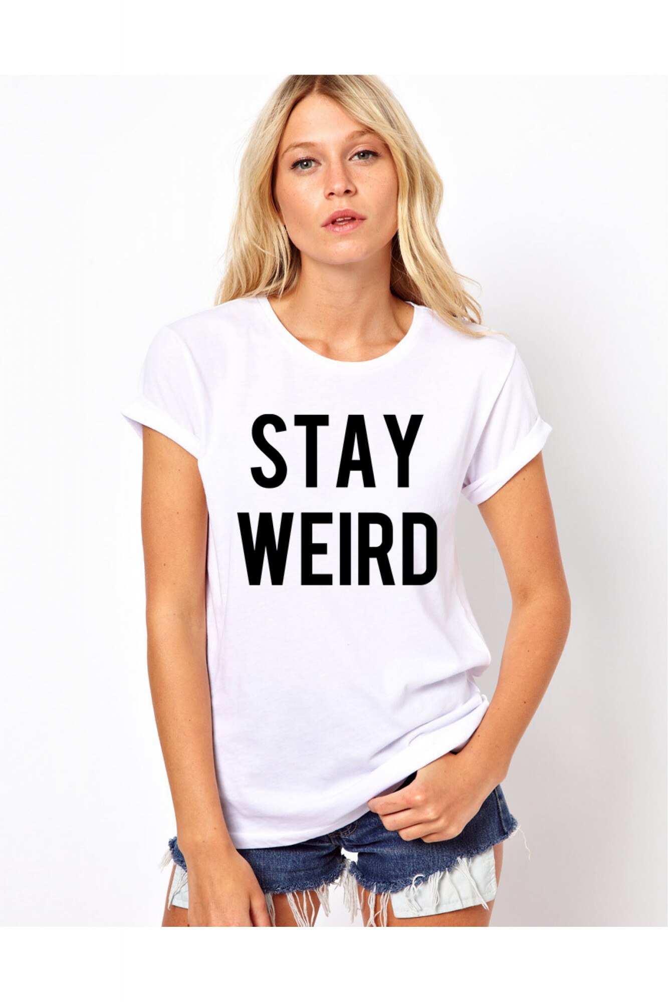 Tricou dama alb - Stay Weird