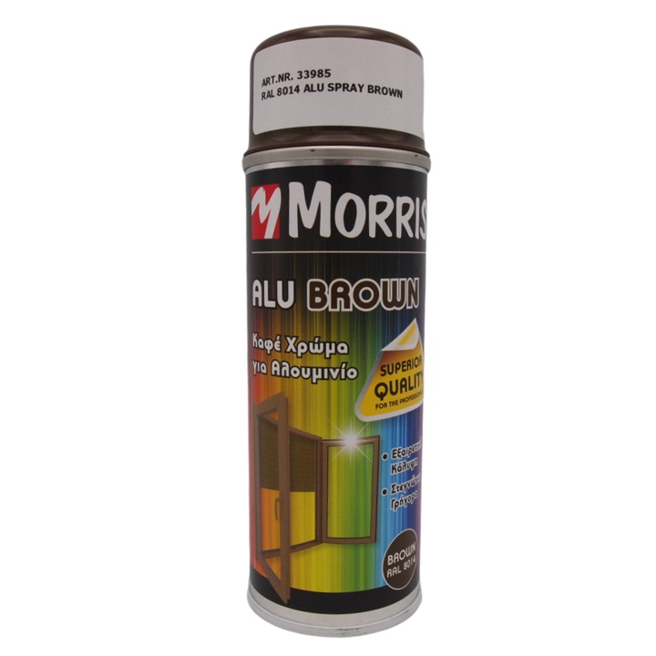 Festék spray alumíniumra, barna RAL 8014, Morris, Alu Brown, 200 ml, gyorsan száradó