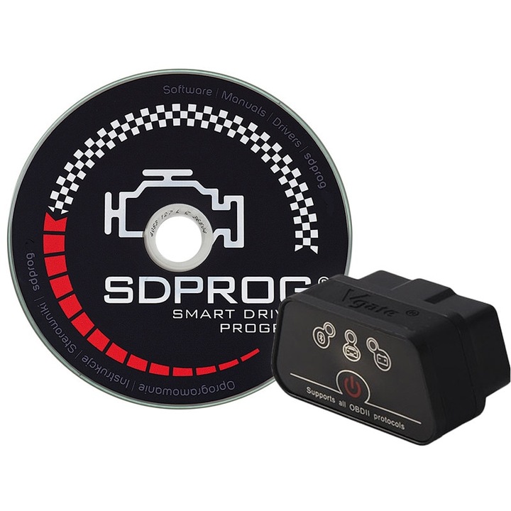 Vgate Icar 2 Diagnosztikai Interfész, Bluetooth, fekete + Autojat SDPROG Diagnosztika program Seat Terra