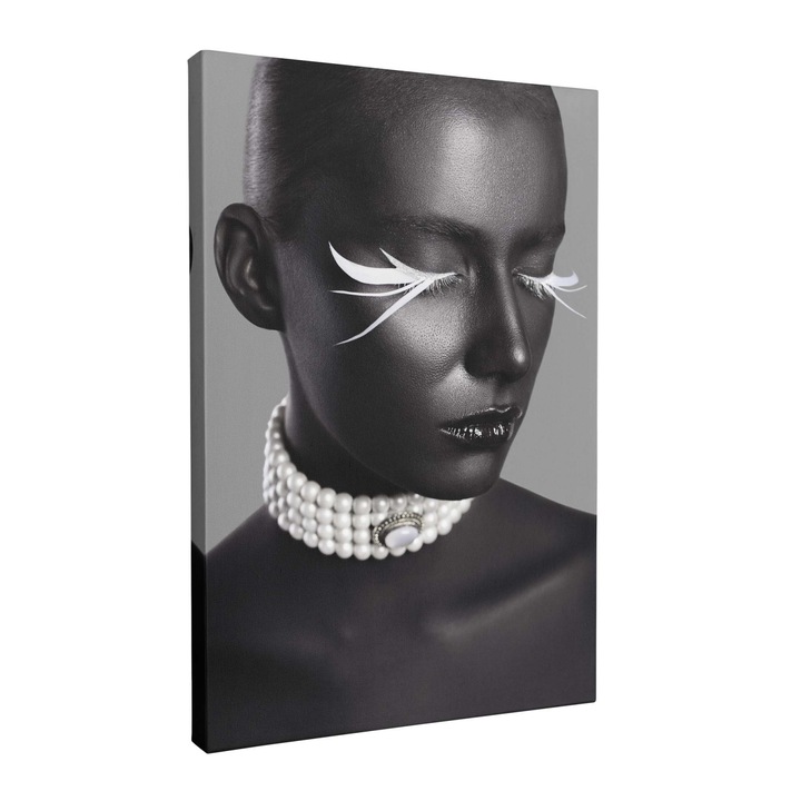 Tablou canvas, Intaglio, Modern, alb negru, Portret femeie eleganta, print pe panza Premium, pentru hol 70 cm 90 cm