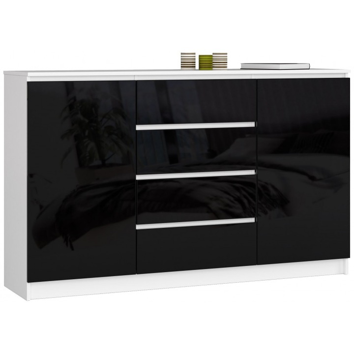 Comoda, Akord Furniture Factory, PAL, 2 usi/4 sertare, 160 x 99 x 40 cm, Alb/Negru