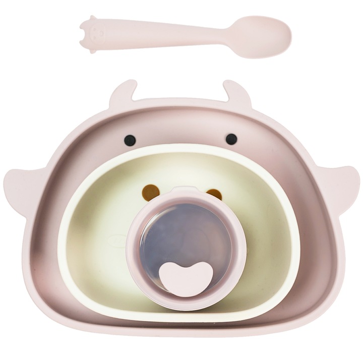 Комплект за хранене Babysnugg за разнообразяване на силикон без BPA, 6+ месеца, Розов 4 части