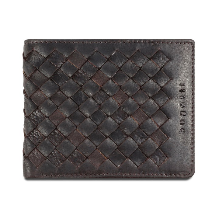 Мъжки портфейл, Bugatti, Woven 502, Естествена кожа, Тъмно кафяво