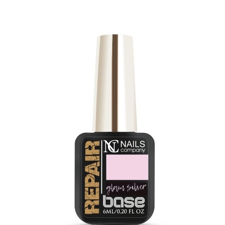 Oja semipermanenta glam cu particule, Nails Company, Repair Base, Milky Pink Glam Silver, 6 ml