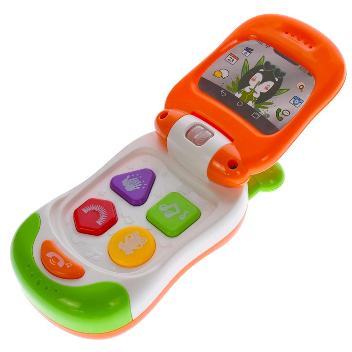 Telefon de jucarie interactiv cu 5 butoane, sunete si luminite