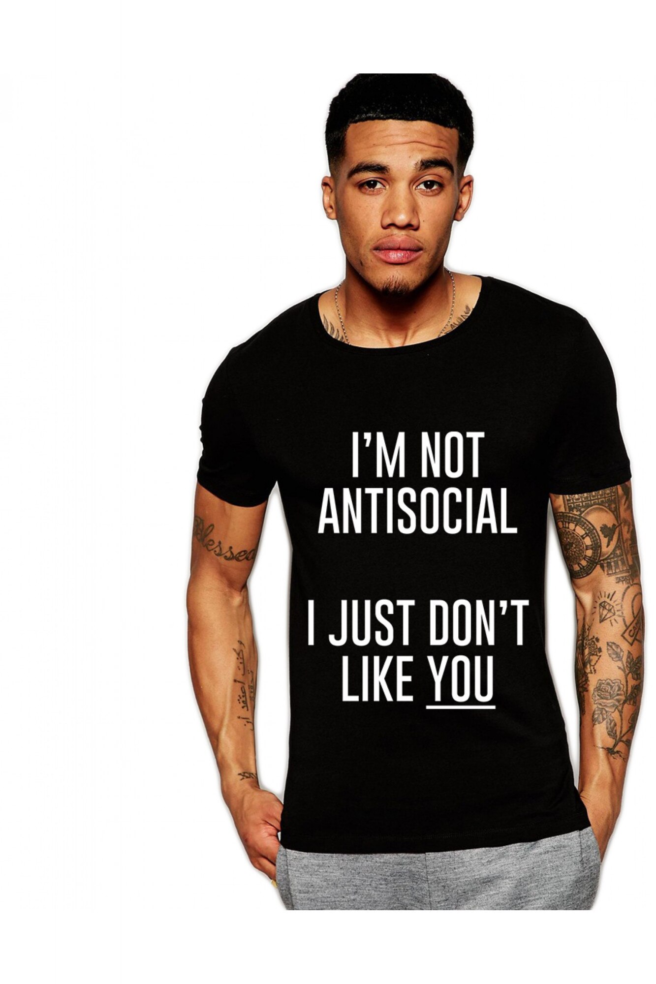 Tricou negru barbati - I'm not antisocial, Negru