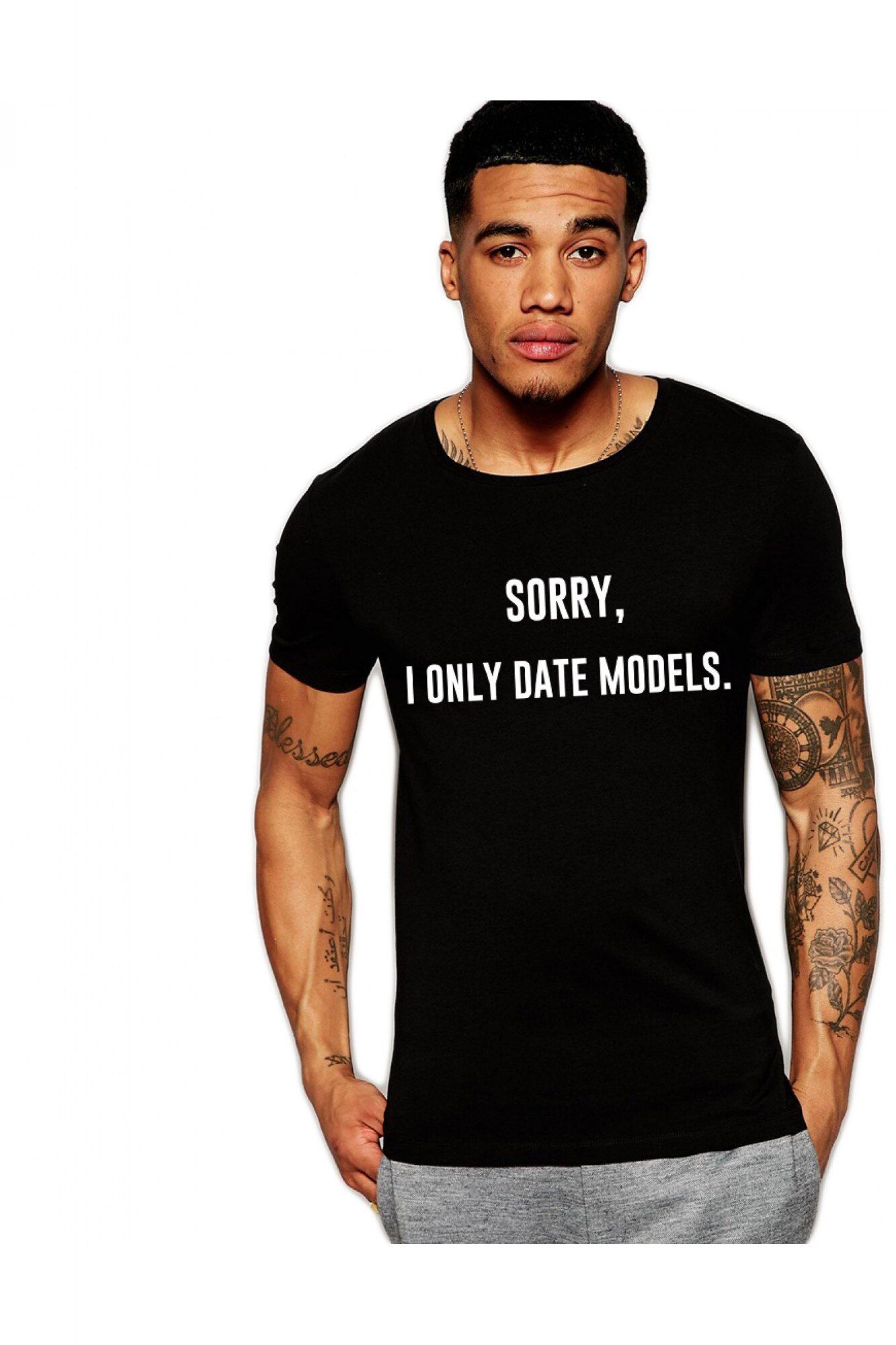 Tricou negru barbati - Sorry, i only date models, XL