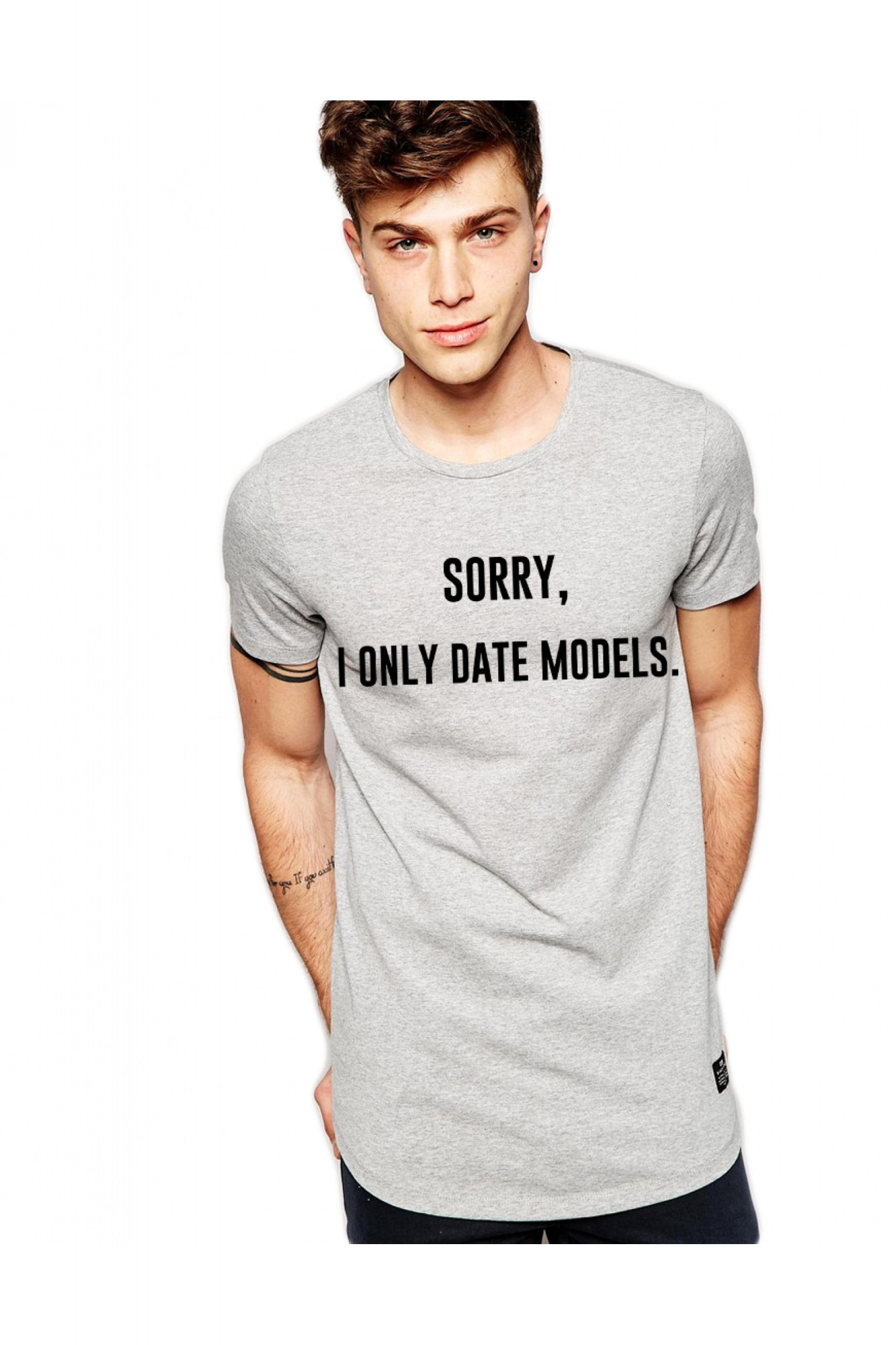 Tricou gri barbati - Sorry I only date models, Gri