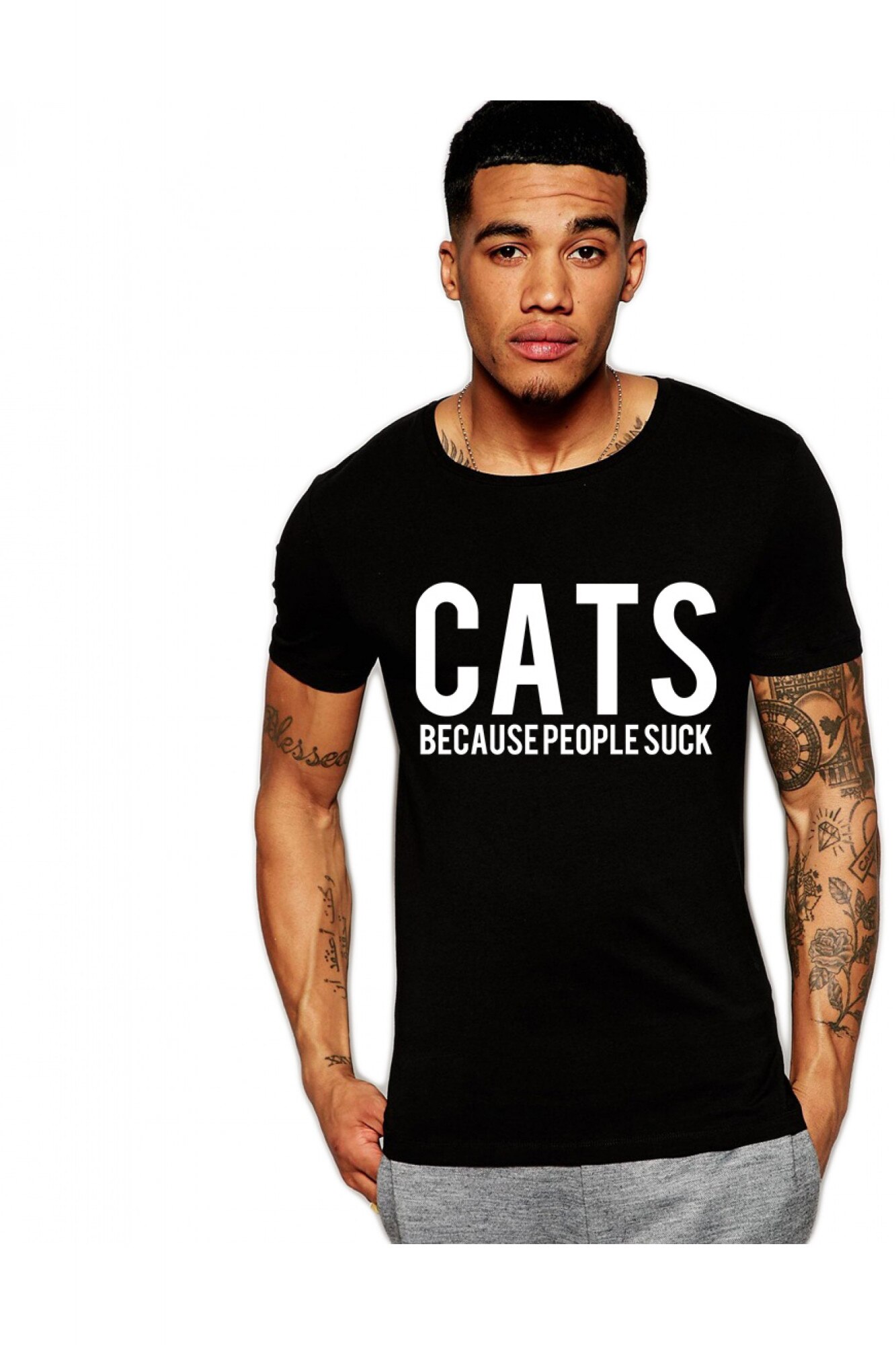 Tricou negru barbati - Cats, Negru