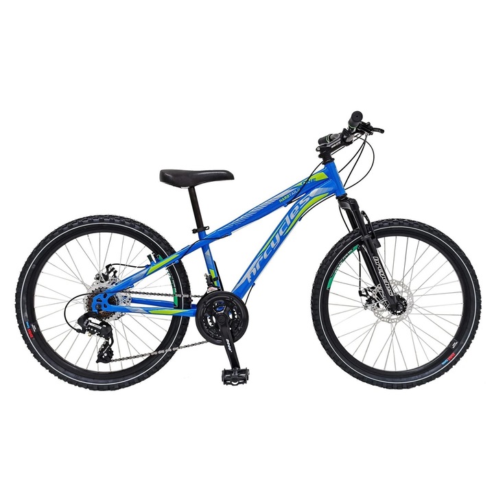 Bicicleta MTB-HT 24″ BR Storm One, cadru otel 16″, frane disc, manete secventiale, 21 viteze, albastru/verde