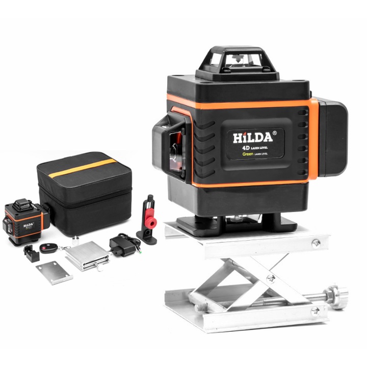 4D лазерен нивелир, Hilda, Professional, 16 линии, 4x360º, IP-54, Милиметрова точност, оранжево/черно