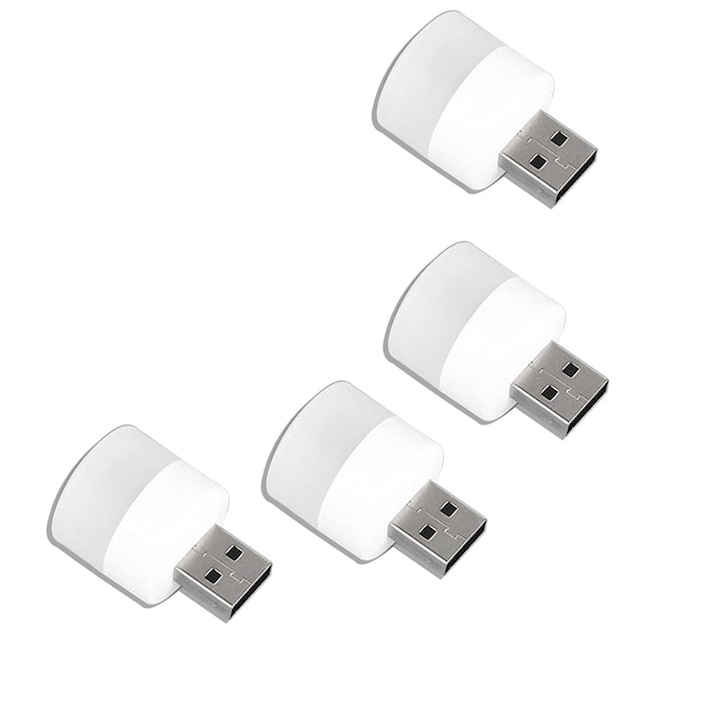 Комплект 4 USB лампи Parafasa, LED, Бял, Студена светлина, 1 W, 5 V, 3 x 2.5 см