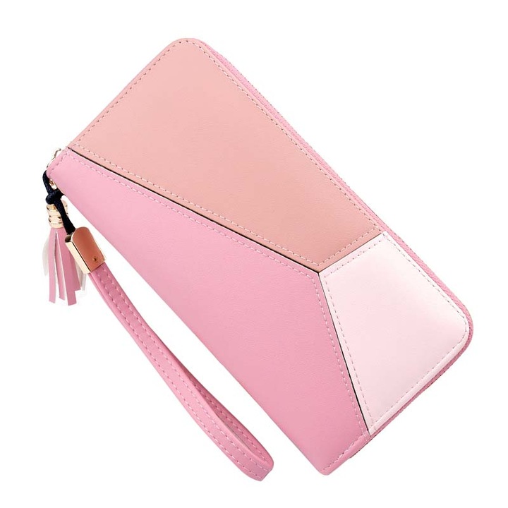 Portofel dama ASKSA, Roz, 19x9.5x3 cm