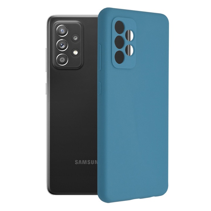 Husa de silicon TPU pentru Samsung Galaxy A52 4G / 5G, Interior Microfibra, Protectie Camera, Albastru