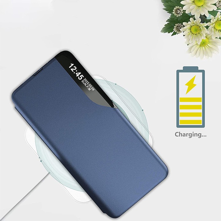 Husa Flip de Piele pentru Samsung Galaxy S23, Design Unic, Unique S-View, Smart Stand, Albastru