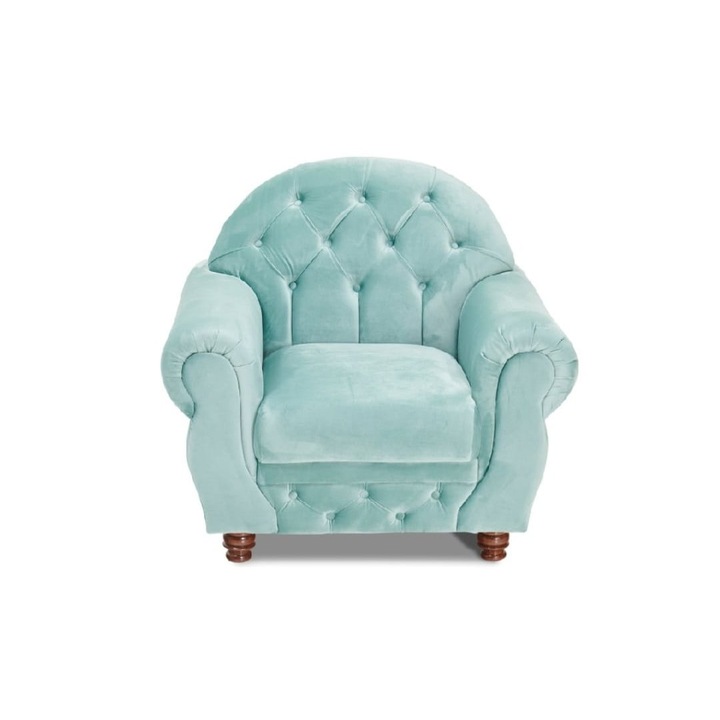Fotoliu tip Chesterfield Perla din catifea, culoarea verde marin, dimensiuni 102x92x96 cm